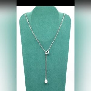 Tiffany & Co. Vintage Elsa Peretti open heart Silver chain with Elegant Pearl.